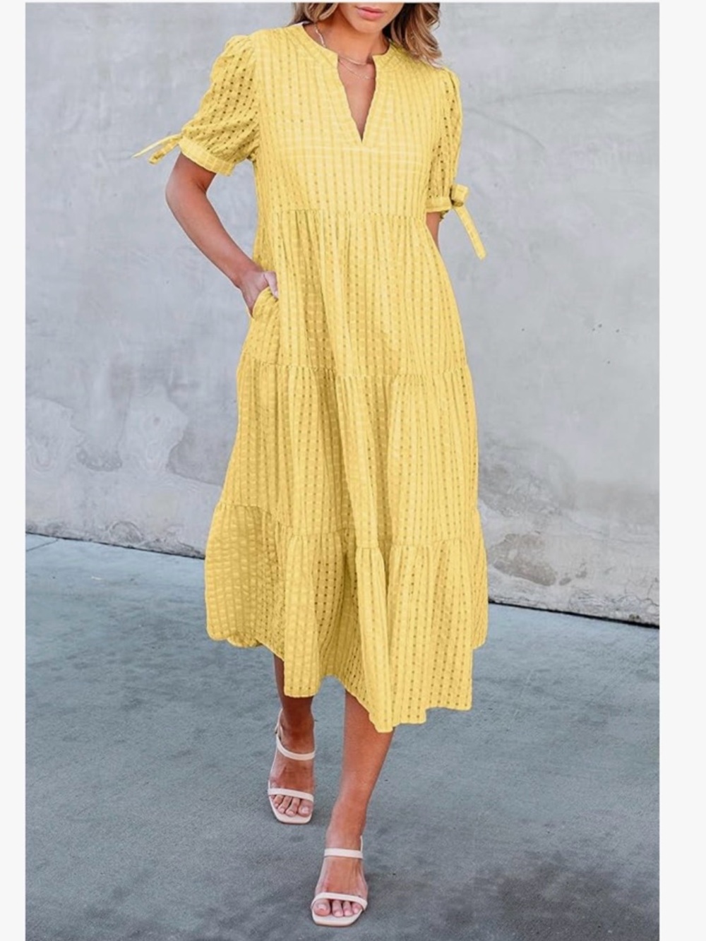 NWT Yellow Lightweight Tiered Eyelet Midi Dress-S - Picture 11 of 17